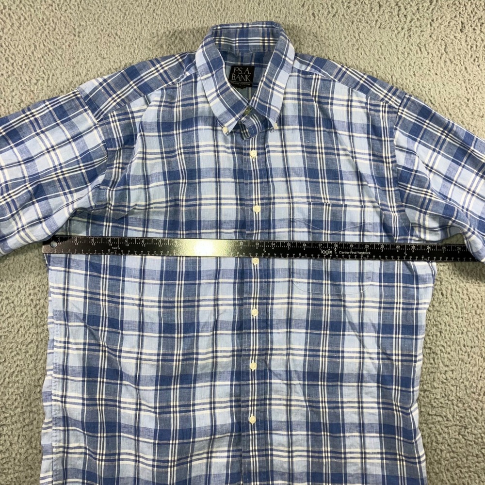 JOS A BANK Traveler's Collection Linen Button‎ Down Plaid Shirt Men Large - Picture 5 of 9